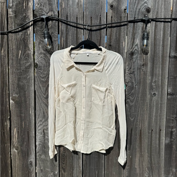 Bella Luxx Los Angeles Semi Sheer Cream Colored Silk Button Down Top size Small - Picture 1 of 13